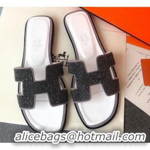 Best Luxury Hermes Oran Crystal Suede Slide Sandal 070955 Grey 2021