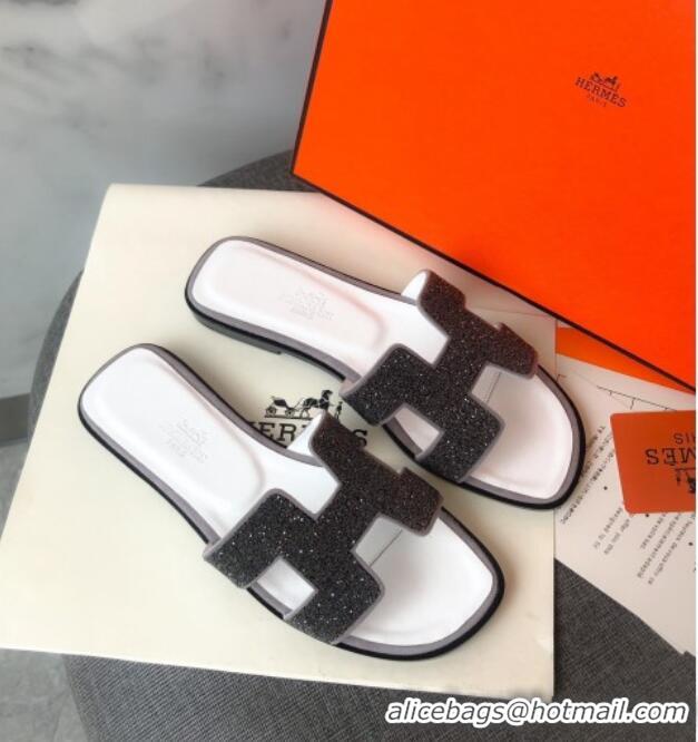 Best Luxury Hermes Oran Crystal Suede Slide Sandal 070955 Grey 2021