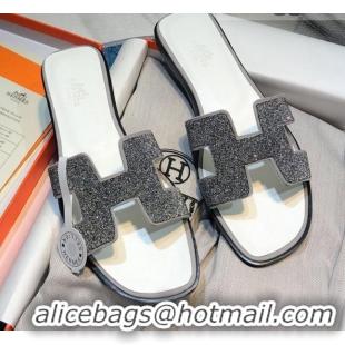 Most Popular Hermes Oran Crystal Suede Slide Sandal 070955 Silver 2021