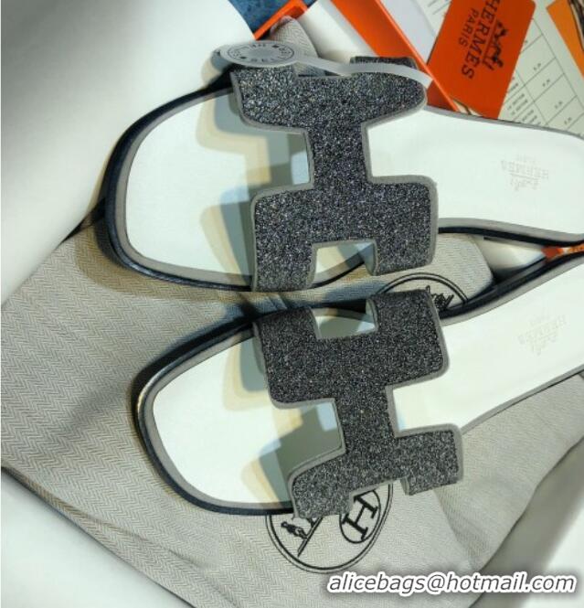 Most Popular Hermes Oran Crystal Suede Slide Sandal 070955 Silver 2021