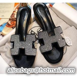 Charming Hermes Oran Crystal Suede Slide Sandal 070955 Silver 2021