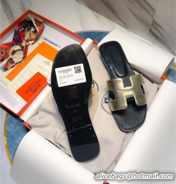 Hot Style Hermes Oran Classic Calfskin Flat Slide Sandal 070969 Gold