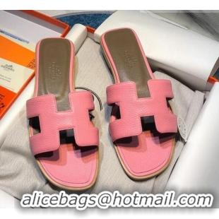 Perfect Hermes Oran Classic Calfskin Flat Slide Sandal 070969 Pink