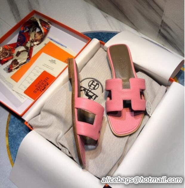 Perfect Hermes Oran Classic Calfskin Flat Slide Sandal 070969 Pink