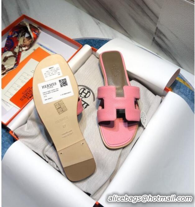 Perfect Hermes Oran Classic Calfskin Flat Slide Sandal 070969 Pink