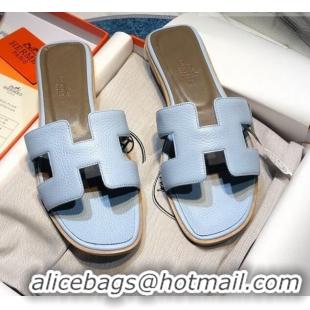 Good Product Hermes Oran Classic Calfskin Flat Slide Sandal 070969 Blue