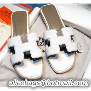 Most Popular Hermes Oran Classic Calfskin Flat Slide Sandal 070975 White