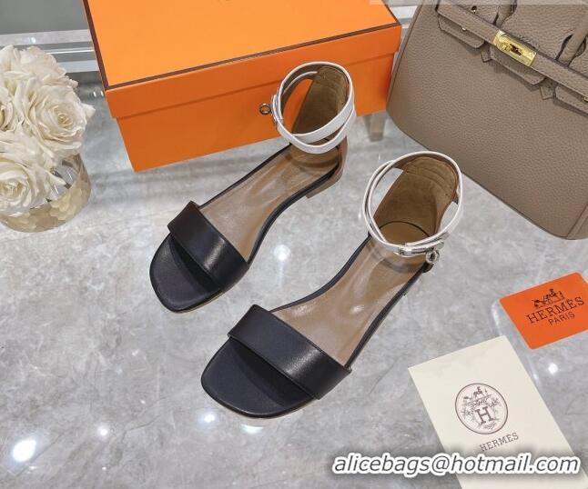 Luxurious Hermes Bea Nappa Leather Flat Sandals 070990 Black 2021