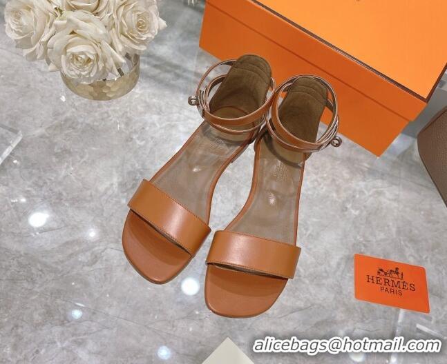 Lower Price Hermes Bea Nappa Leather Flat Sandals 070990 Brown 2021