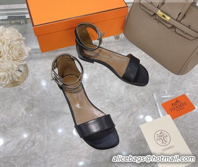 Best Product Hermes Bea Nappa Leather Flat Sandals 070990 Black 2021