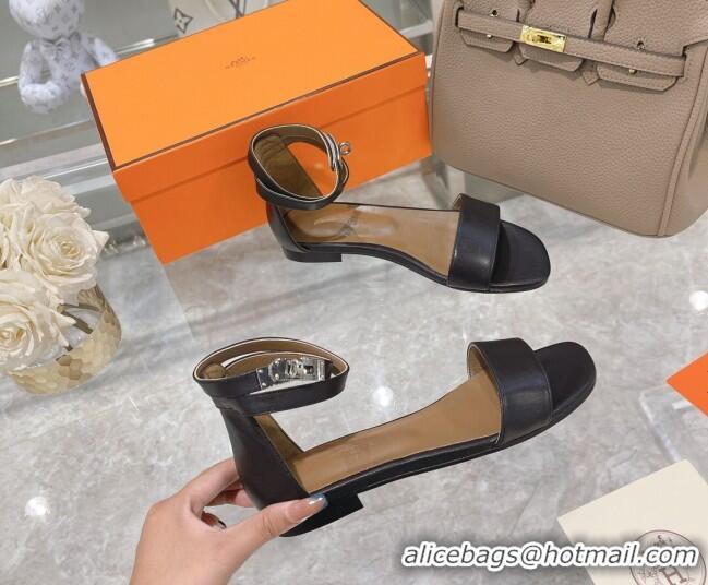 Best Product Hermes Bea Nappa Leather Flat Sandals 070990 Black 2021