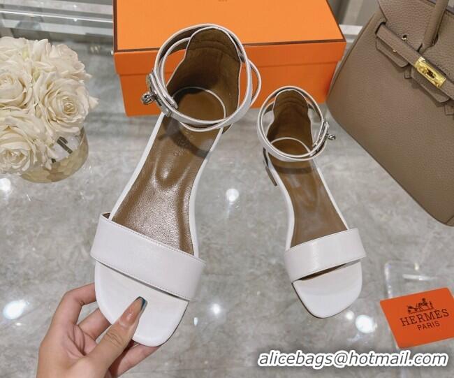 Best Quality Hermes Bea Nappa Leather Flat Sandals 070990 White 2021