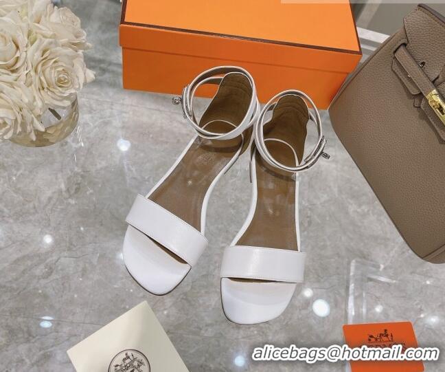 Best Quality Hermes Bea Nappa Leather Flat Sandals 070990 White 2021