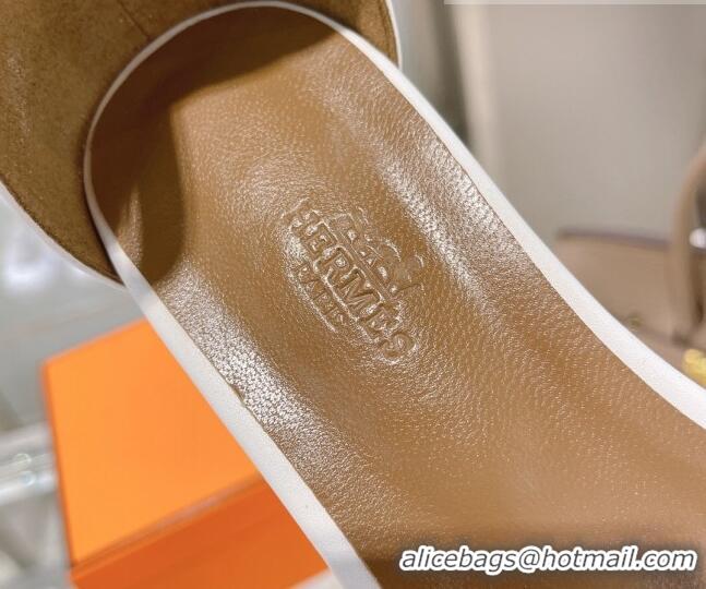 Best Quality Hermes Bea Nappa Leather Flat Sandals 070990 White 2021