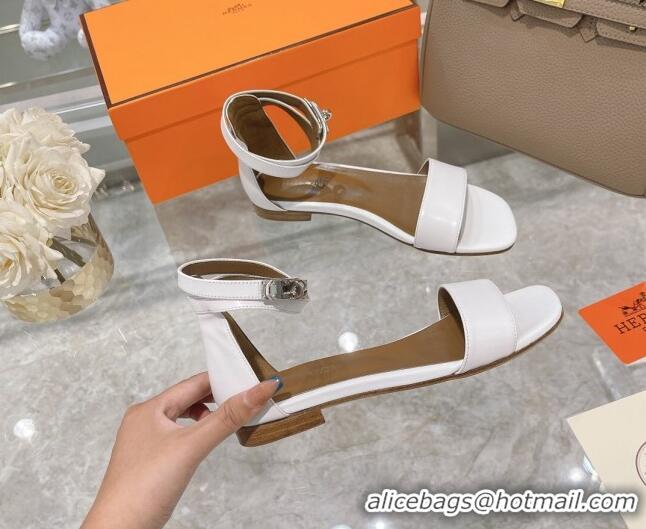 Best Quality Hermes Bea Nappa Leather Flat Sandals 070990 White 2021