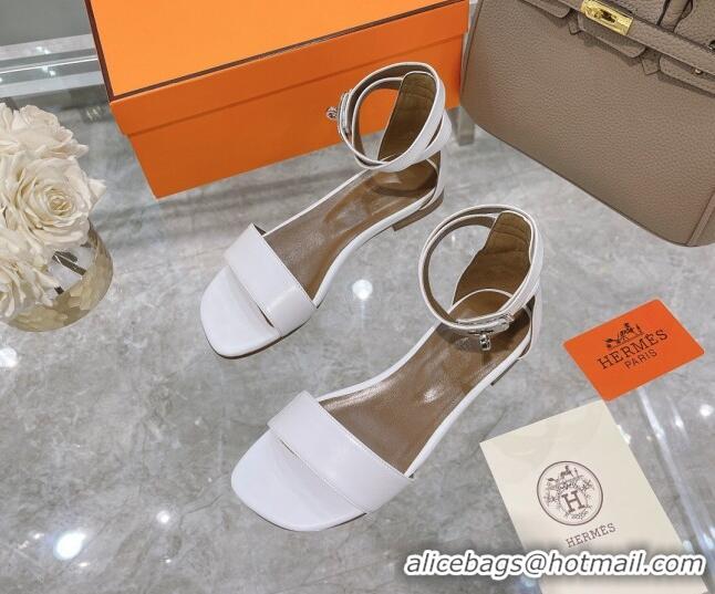 Best Quality Hermes Bea Nappa Leather Flat Sandals 070990 White 2021