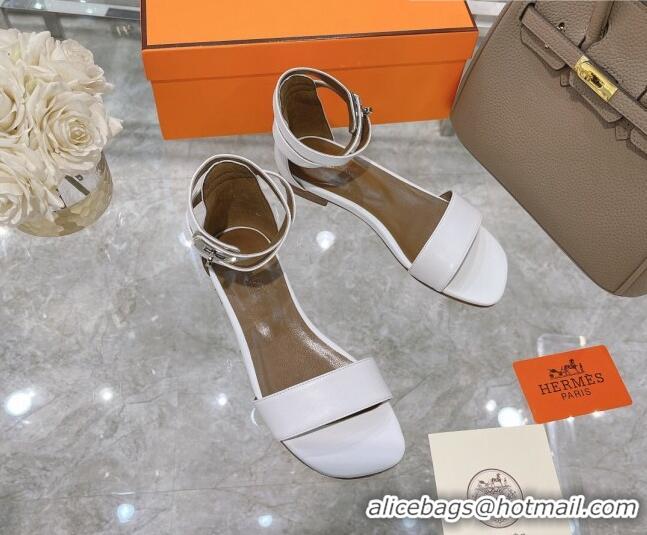 Best Quality Hermes Bea Nappa Leather Flat Sandals 070990 White 2021