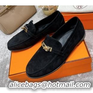 Luxury Hermes Mocasini Suede Loafers 081101 Black