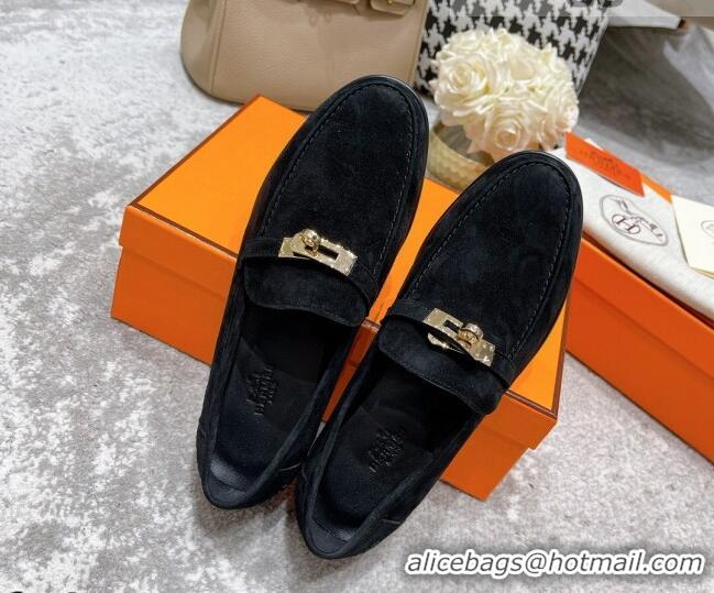 Luxury Hermes Mocasini Suede Loafers 081101 Black