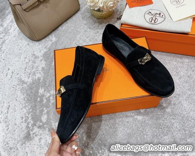 Luxury Hermes Mocasini Suede Loafers 081101 Black