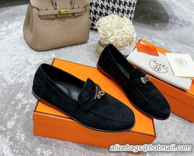 Luxury Hermes Mocasini Suede Loafers 081101 Black