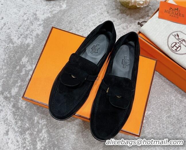 Luxury Hermes Mocasini Suede Loafers 081101 Black