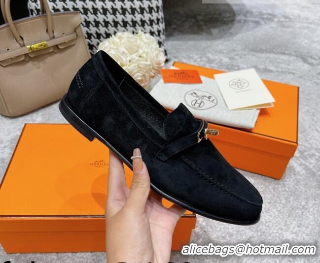 Luxury Hermes Mocasini Suede Loafers 081101 Black