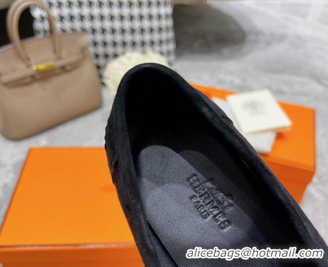 Luxury Hermes Mocasini Suede Loafers 081101 Black