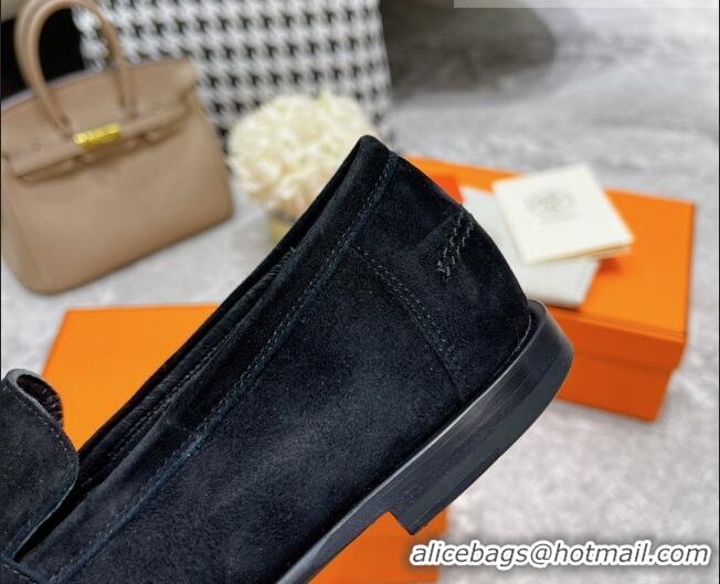 Luxury Hermes Mocasini Suede Loafers 081101 Black