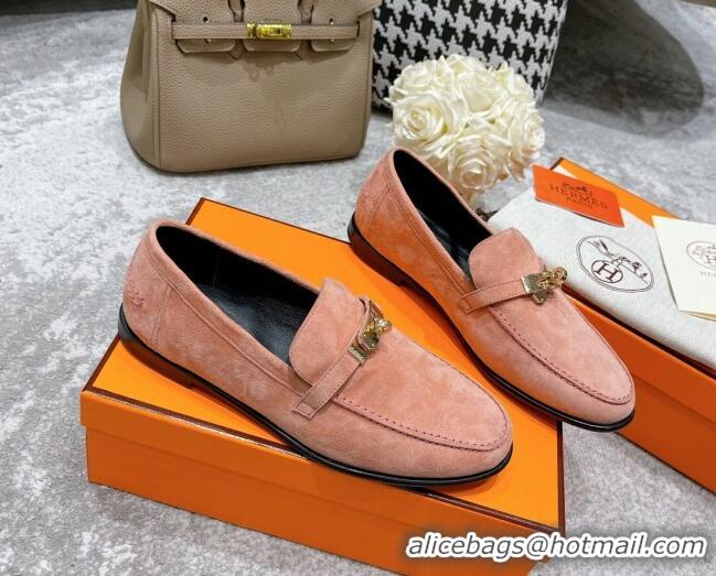 Discounts Hermes Mocasini Suede Loafers 081101 Peachy Pink 