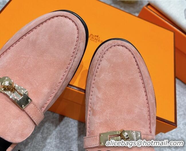 Discounts Hermes Mocasini Suede Loafers 081101 Peachy Pink 