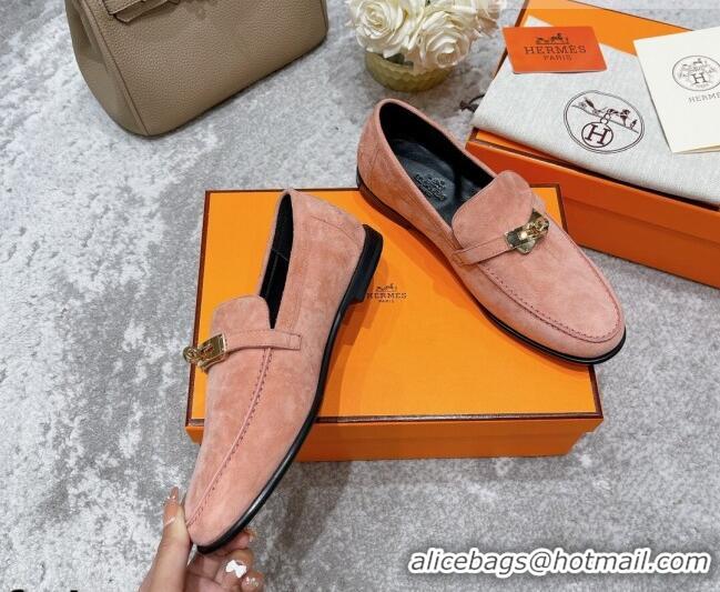 Discounts Hermes Mocasini Suede Loafers 081101 Peachy Pink 