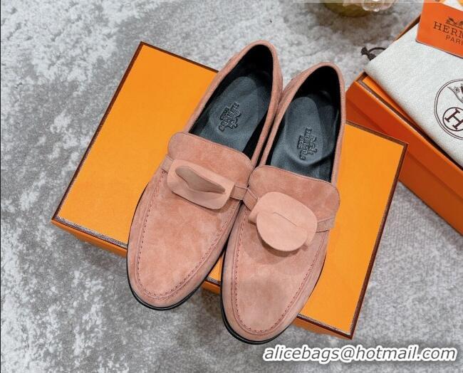 Discounts Hermes Mocasini Suede Loafers 081101 Peachy Pink 