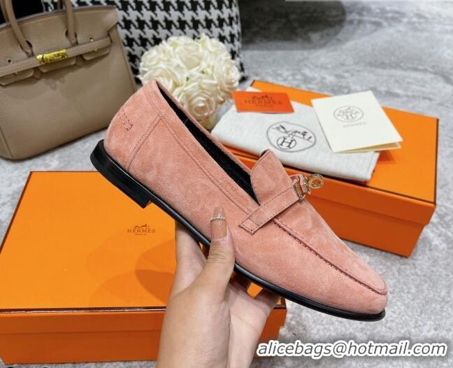 Discounts Hermes Mocasini Suede Loafers 081101 Peachy Pink 