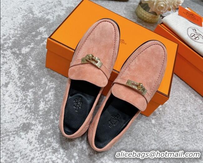 Discounts Hermes Mocasini Suede Loafers 081101 Peachy Pink 