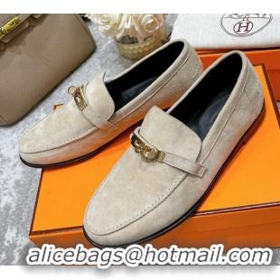 Top Design Hermes Mocasini Suede Loafers 081101 Light Grey