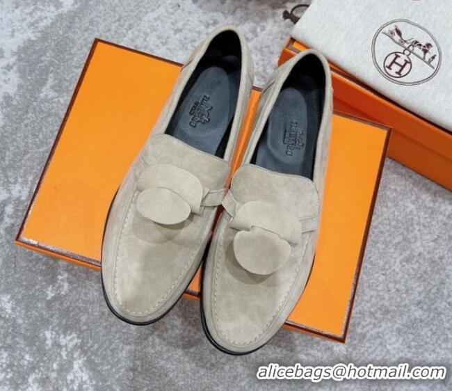 Top Design Hermes Mocasini Suede Loafers 081101 Light Grey