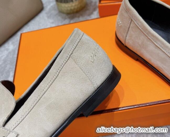 Top Design Hermes Mocasini Suede Loafers 081101 Light Grey