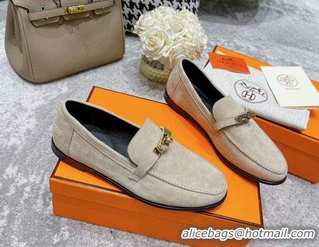 Top Design Hermes Mocasini Suede Loafers 081101 Light Grey