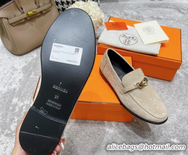 Top Design Hermes Mocasini Suede Loafers 081101 Light Grey