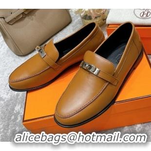 Charming Hermes Mocasini Loafers 081104 Brown