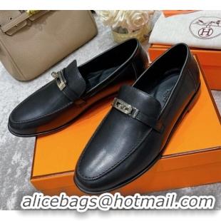 New Stylish Hermes Mocasini Loafers 081104 Black