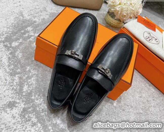 New Stylish Hermes Mocasini Loafers 081104 Black