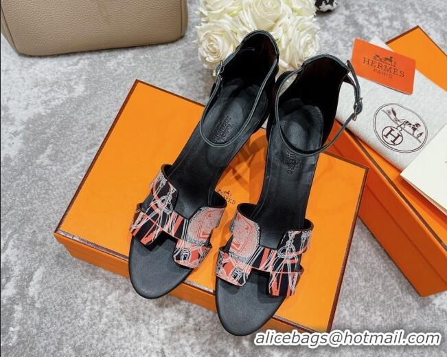 Shop Duplicate Hermes Calfskin Print Wedge Sandals 7cm 081107 Black 2021