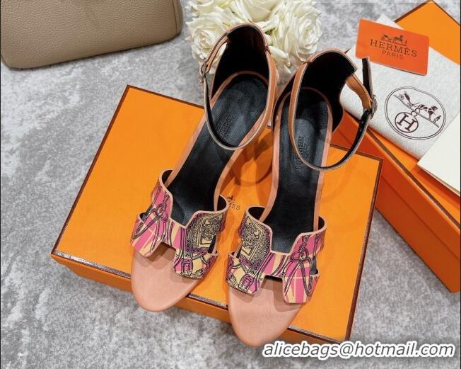 Luxury Hermes Calfskin Print Wedge Sandals 7cm 081107 Pink 2021