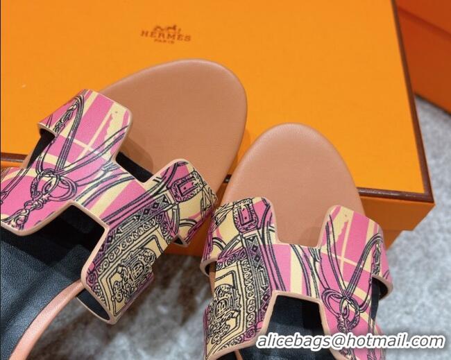 Luxury Hermes Calfskin Print Wedge Sandals 7cm 081107 Pink 2021