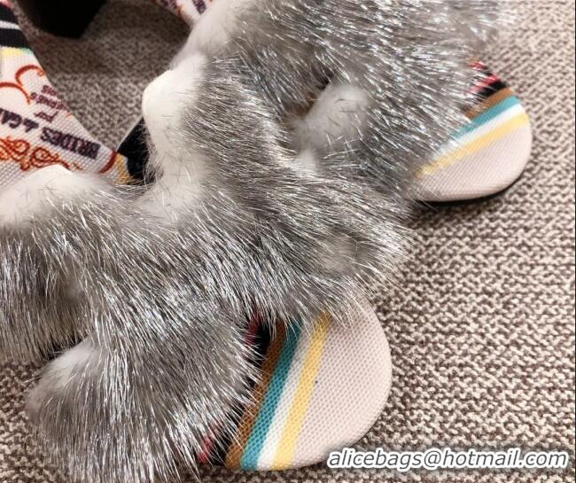 Good Quality Hermes Oran Mink Fur Flat Slide Sandals 081421 Grey/White 2021