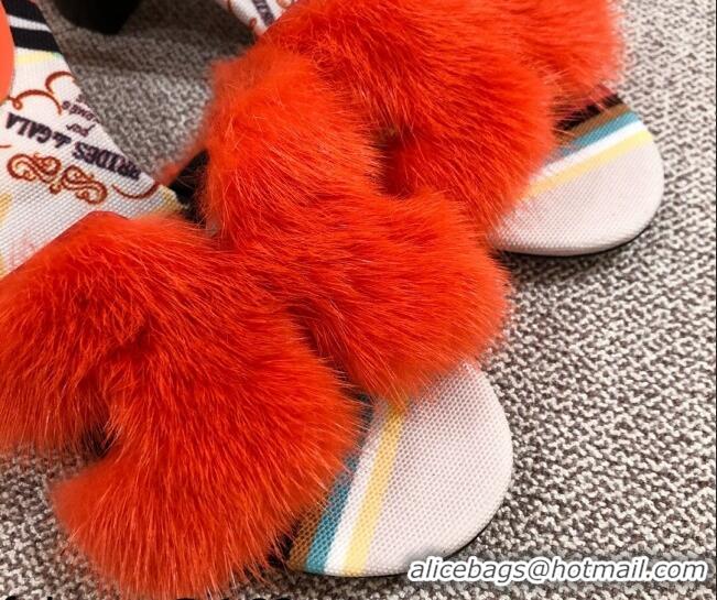 Sophisticated Hermes Oran Mink Fur Flat Slide Sandals 081431 Orange