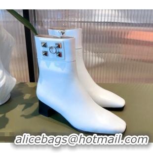 Stylish Hermes Calfskin Studded Short Boots 081650 White 2021