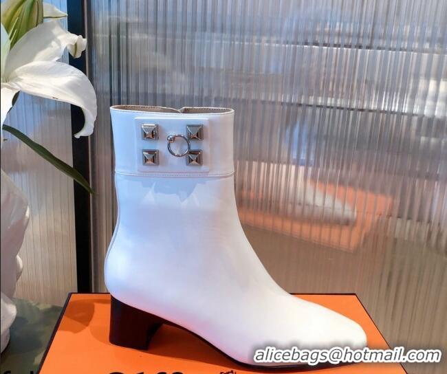 Stylish Hermes Calfskin Studded Short Boots 081650 White 2021